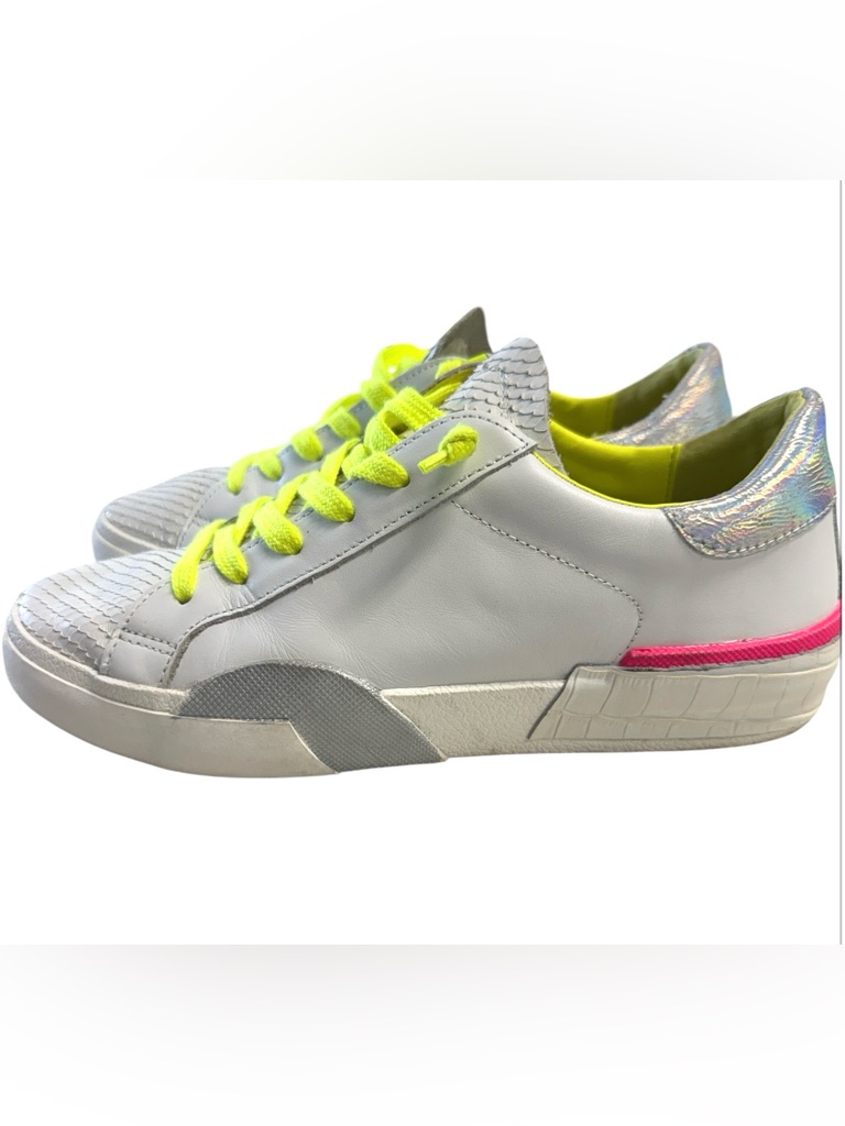 Dolce Vita Zina Womenâs White Sneakers With Yellow Laces And Pink Accent Sz.7